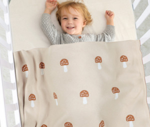 Home Living: 100% Cotton Super Soft Baby Knitted Blanket - Mushroom