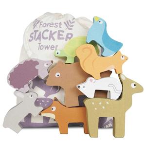 Gift Set: Le Toy Van Forest Animals Wooden Stacking Toys & Storage Bag (Gift Box)