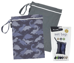Mum 2 Mum: Mum 2 Mum Wet Bags (2 Pack) - Blue Dinosaur & Grey