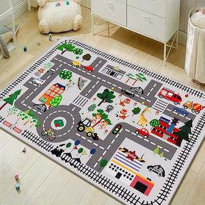 Play Mat: Kids Road Map Rug | Playmat | Car Track Mat - Railway (160x80cm)