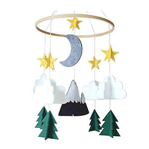 Baby Mobile: Baby Crib Mobile - Felt Fabric Starry Woodland Night Nursery Decoration