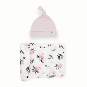 Gift Set: Little Unicorn Stretch Knit Hat & Swaddle Set - Watercolour Rose