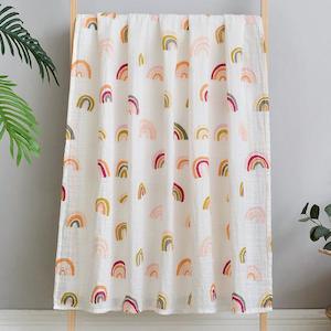 Two Layers Baby Muslin Wrap Swaddle - Rainbow