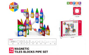 Annual Sale: Super Magnetism - 74pcs Magnetic Tiles Ball Run Pipe Set