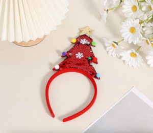 Annual Sale: Festive Red Christmas Tree Headband for All Ages - Glittery Design 35x25x3cm