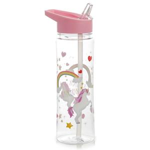 Lunch Boxes Drink Bottles: Unicorn Water Bottle - Shatterproof Tritan Plastic, 550ml Flip Straw Design