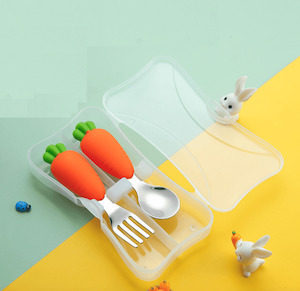 Lunch Boxes Drink Bottles: Stainless Fork & Spoon with Storage Case - Carrot