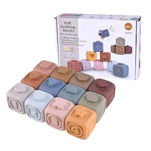 Baby Bath Toys: Baby Sensory Stacking Blocks | Squeezing Toys 12pcs (Gift Box) 6 months+
