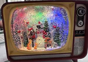 Vintage TV Christmas Musical Snow Globe - Snowman, w/ Light & Sound (USB or Battery Powered)