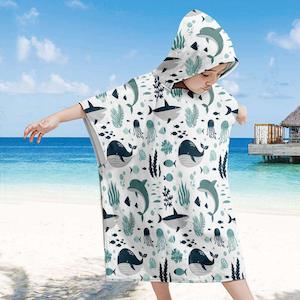 Annual Sale: Kids Hooded Towel - Whale, Dolphin & Ocean Animals (75x65cm)