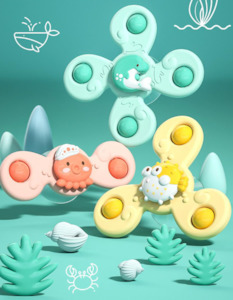 Baby Bath Toys: 3pcs Musical Rotating Sensory Spinner Fidget Toy with Suction Cup - Ocean (18m+)