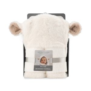 Nursery Collection Baby: Little Linen Plush Hooded Towel - Farmyard Lamb