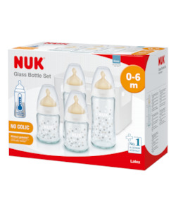 NUK First Choice Plus Glass Bottle Set with Temperature Control with latex teat