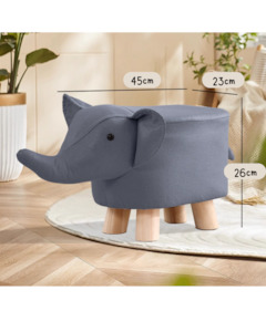 Kids Room Decor: Elephant Kids Stool | Ottoman with Wooden Leg