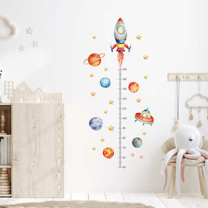 Kids Growth Chart Height Ruler Sticker - Rocket & Spaceship