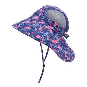 Large Brim Kids Sun Hat with Neck Protection - Flamingo (6 months - 5 years)