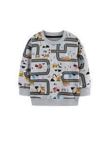 Kids Clothing Accessories: Construction Trucks on Road Map Print Kids Sweater (2-7 years)