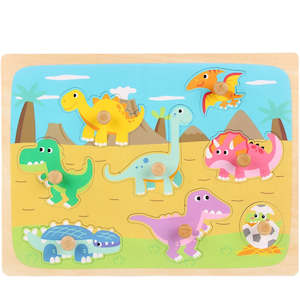 Puzzles Board Games Collection: Dinosaurs Wooden Peg Puzzle (30cm x 22cm) - 3 years+