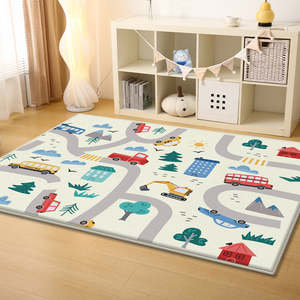 Kids Room Decor: Large Construction Site & Vehicle Road Map Car Track Play Mat 100x150cm