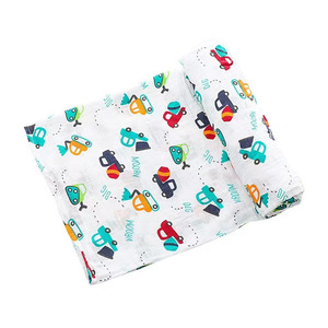 Double Layer Baby Muslin Swaddle Blanket - Construction Vehicles