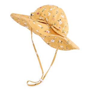 Kids Clothing Accessories: 100% Cotton Foldable Toddler Sun Hat - Vintage Floral in Yellow (6-18 months)