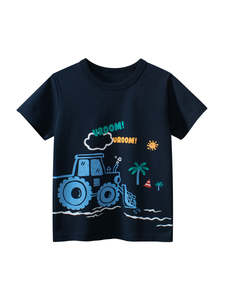 Kids Clothing Accessories: Bulldozer in Navy Kids Cotton T-Shirt (1 - 6 years)