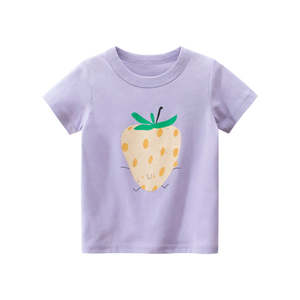 Kids Clothing Accessories: Strawberry in Purple Girls Cotton T-Shirt (1-10 years)