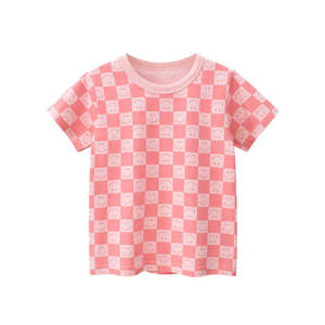 Pink Smiley Checked Girls Cotton T-Shirt (1-10 years)