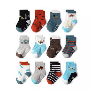 Construction Farm Hand Vehicles Busy Traffic Gift Ideas: Busy Vehicles & Stripe Anti-Slip Kids Socks for 1-5 Years (12 Pairs)