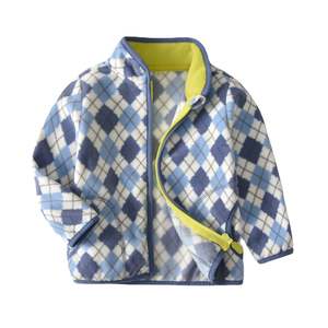 Autumn Winter Kids Fleece Jacket - Classic Blue Checked (2-6 years)