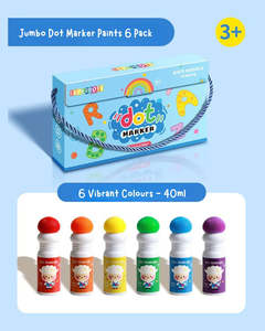 Jumbo Washable Dot Markers Paint 6 Pack with Storage Box - Assorted (3 years+)