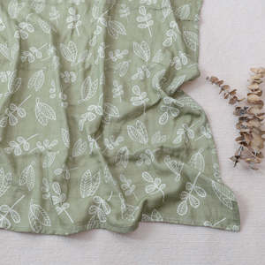 Nursery Collection Baby: Earth Tone Baby Cotton Muslin Swaddle Blanket - Leaves | Checked | Green Polka | Geometry | Starry Night