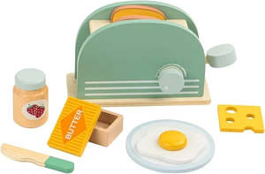 Kids Toys Gifts: Pretend Play Food Kitchen Toaster Wooden Toy Set (3+ Years)