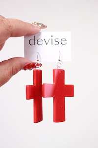 Matariki Live: Devise Cross Earrings - Red
