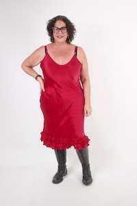 TCD Midi Bias Frill Slip Dress- Red