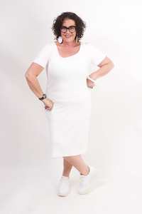 Nothing Over 149: TCD Sleeved La Bella Dress - White Rib (LUCKY LAST M = 18)