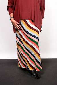 Under 300: TCD Pansy Bias Cut Skirt - Colourful Stripes