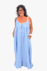 TCD Maxi Baby Doll Dress - Baby Blue Polka Dot