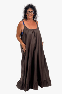 Linen: TCD Maxi Baby Doll Dress - Chocolate Brown LAST ONE size 20-24