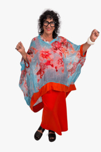 Size O S: TCD Mod Top - Silk Turq Print (orange band)