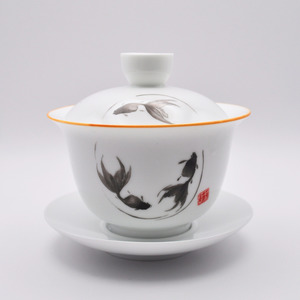 Porcelain Gaiwan, 250ml. Hand-Painted Goldfish