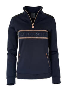 Clothing: Camille Crystal Navy Quarter Zip Top