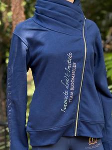 Clothing: Sabrina Navy & Pink Ruffle Collar Top