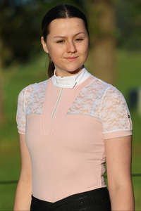 Clothing: Sophia Pink Lace Show Shirt with Short Sleeves