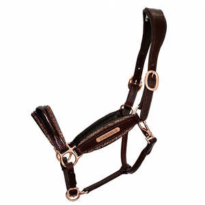 Horse: Brown & Gold Glitter Leather Halter