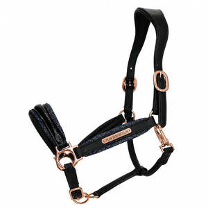 Horse: Black & Navy Glitter Leather Halter