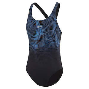 Swimwear Womens One Piece: Speedo - Womens - Placement Medalist - Black/Sugar Blue