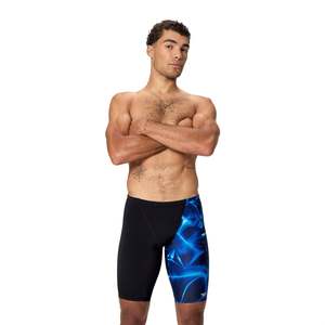 Swimwear Mens Jammers: Speedo - Mens - Print V-Cut Jammer - Anthracite/Deep Sapphire