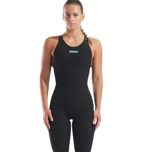 Racesuits: Arena - Womens - Powerskin Veloce Open Back Kneeskin - Black/Teal