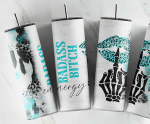 Badass Bitch Energy Cup or Tumbler (Pink & Turquoise)